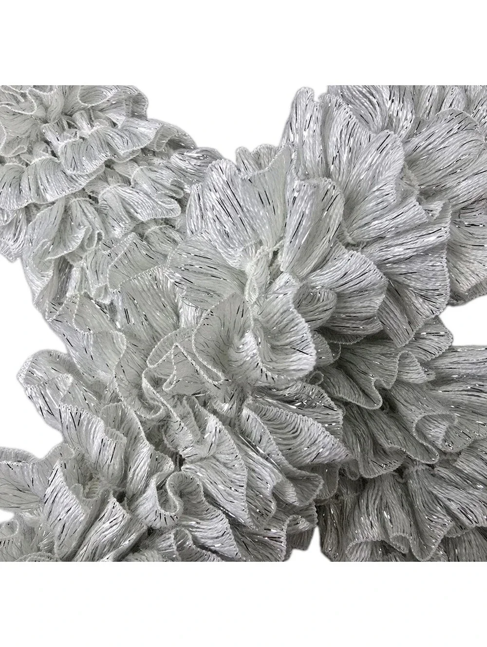 Handmade Knit Ruffle Scarf White Silver Shimmer Shine Sparkle 48